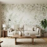 Salón moderno decorado con un fotomural botánico de gran formato